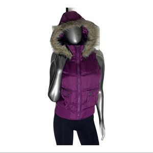 Purple faux fur hooded vest medium